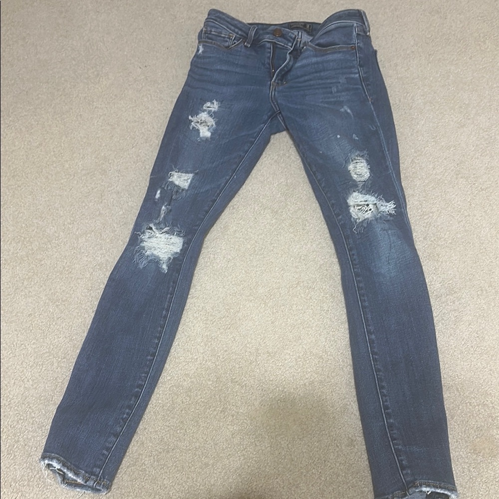 Abercrombie & Fitch Blue Skinny Jeans with Distressed Details